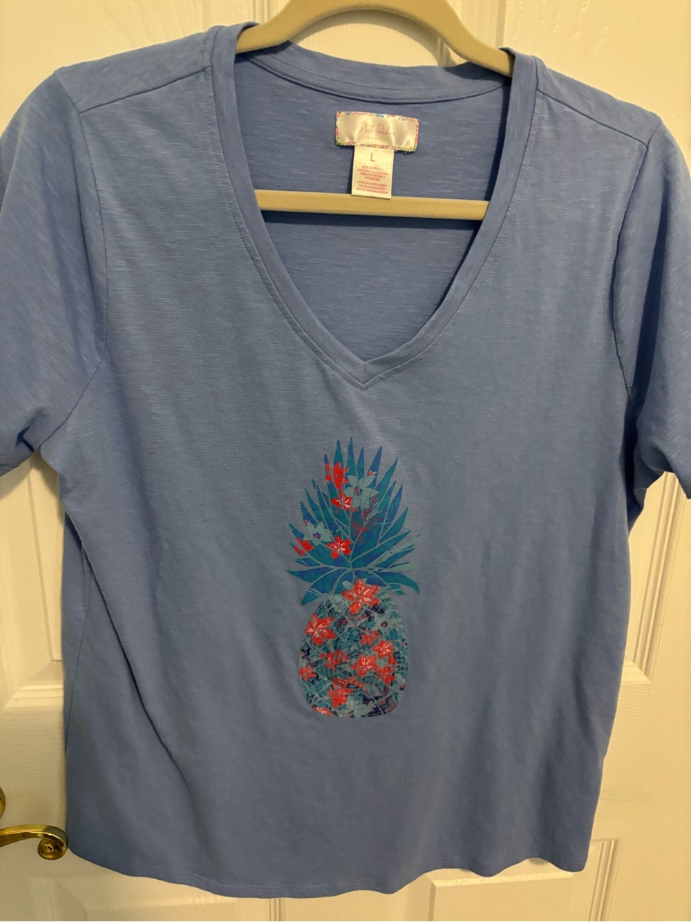 Stella McCartney Light Blue V-Neck Pineapple Graphic Tee